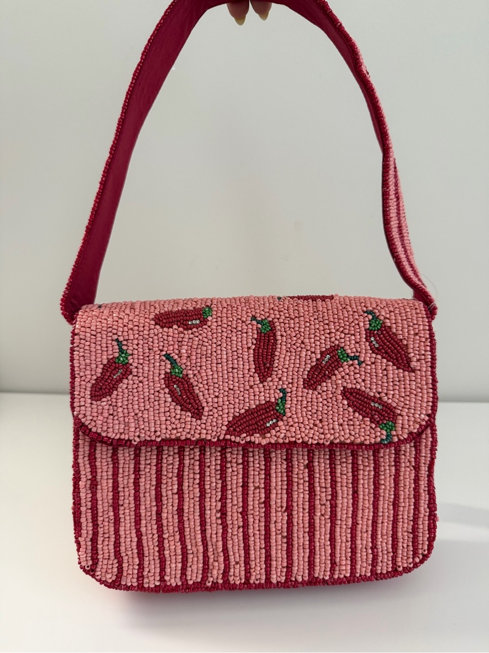 Beaded Pink Chili Pepper Shoulder Bag